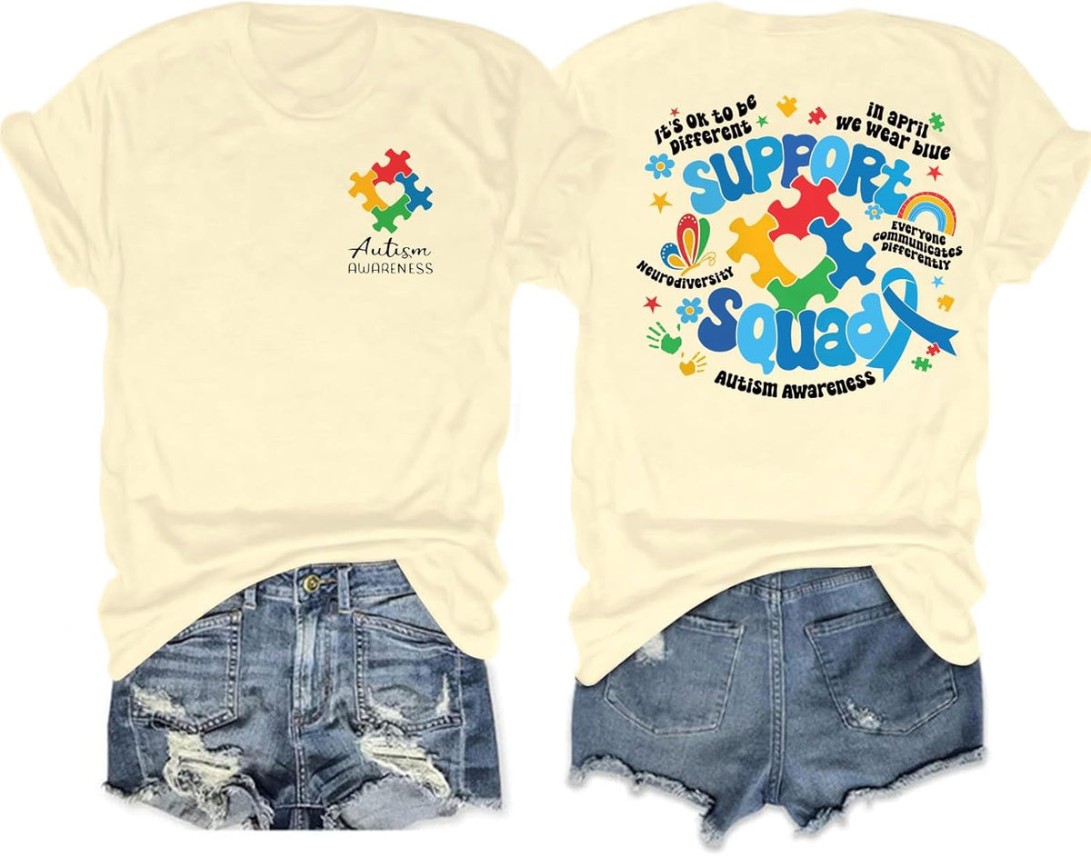 Autism Awareness Shirt Women in April We Wear Blue Shirts Special Education Teacher Shirt Autism Puzzle Short Sleeve Tops