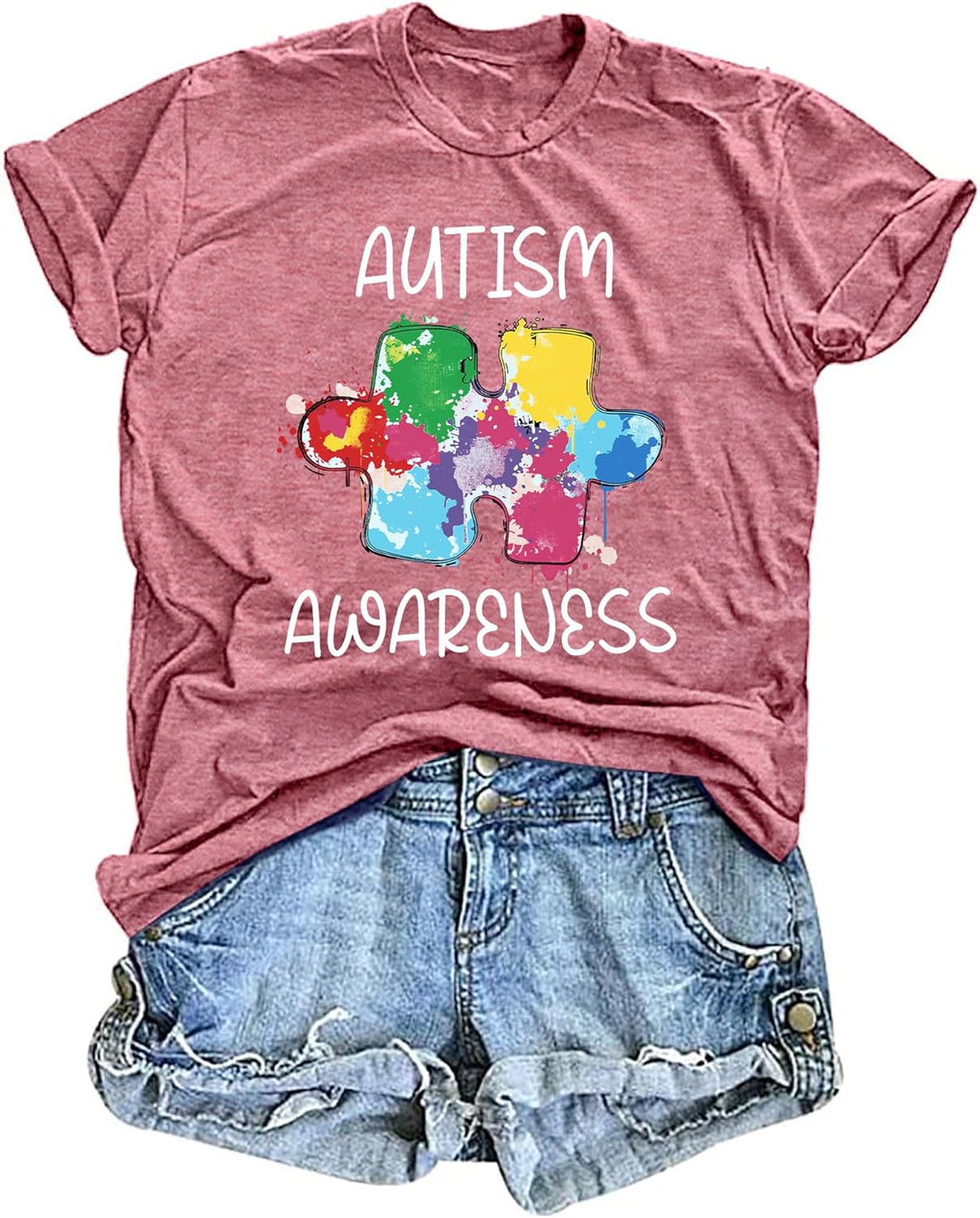 Autism Awareness Shirts Women Autistic Support Tshirt Puzzle Piece Heart Graphic Inspirational Tops