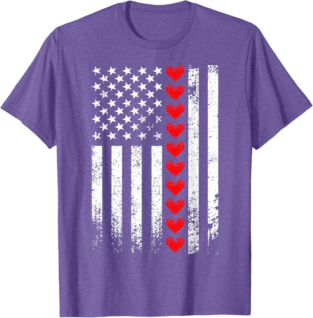 Vintage Valentines Day American Flag Hearts Mens Boys Kids
