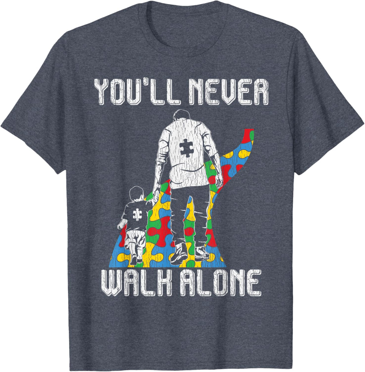 Vintage Father Son Family Autistic Kids Autism Awareness Dad